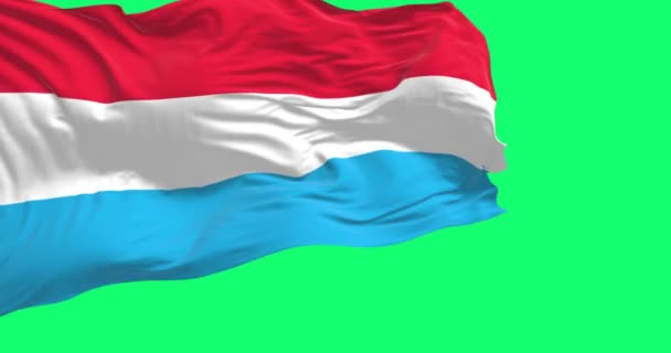 Zbliżenie Luksemburskiej Flagi Narodowej Machającej Wietrze Odizolowanym Zielonym Tle Bezproblemowa — Wideo stockowe