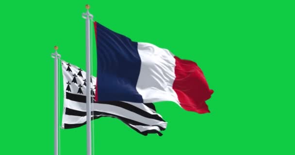 Yeşil Arka Planda Fransız Bayrağı Dalgalanan Britanya Bayrağı Kusursuz Canlandırma — Stok video