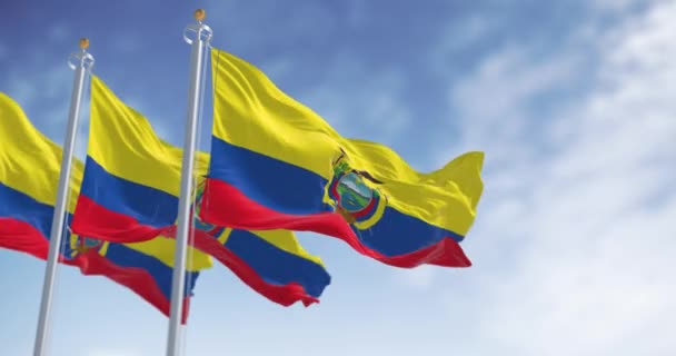 Ecuador Nemzeti Zászlók Lobognak Szélben Egy Tiszta Napon Ecuadori Köztársaság — Stock videók