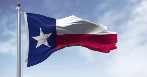 Texas Flagga Vinkar Vinden Klar Dag Blå Vertikal Rand Med — Stockvideo