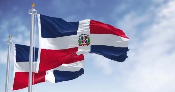 Dominican Republic National Flags Waving Wind Clear Day Democracy Politics — Video