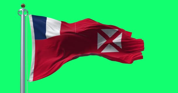 瓦利斯和富图纳的国旗在绿色背景下飘扬 法国在南太平洋的海外集合体 无缝3D渲染动画 慢动作回圈绿色屏幕 — 图库视频影像