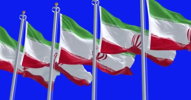 Islamitische Republiek Iran Nationale Vlaggen Zwaaien Geïsoleerd Blauwe Achtergrond Naadloze — Stockvideo