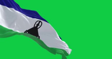 Lesotho 'nun ulusal bayrağı 3 boyutlu kusursuz canlandırma yapıyor. Yeşil ekran. Krom anahtar. Alfa kanalı. Yavaş çekim döngüsü. 4 bin. Seçici odak