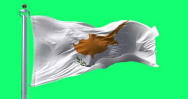 Kusursuz 3D canlandırma yapan Kıbrıs ulusal bayrağı. Yeşil ekran. Krom anahtar. Alfa kanalı. Yavaş çekim döngüsü. 4 bin. Seçici odak