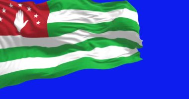 Yeşil arka planda Abhazya bayrağı sallanıyor. Kusursuz 3D canlandırma animasyonu. Krom anahtar. Yavaş çekim döngüsü. Yeşil ekran. 4 bin. Seçici odak