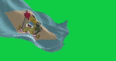 Delaware eyalet bayrağı yeşil arka planda izole edilmiş. Kusursuz 3D canlandırma animasyonu. Krom anahtar. Yavaş çekim döngüsü. Yeşil ekran. 4 bin. Seçici odak
