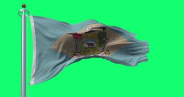 Delaware eyalet bayrağı yeşil arka planda izole edilmiş. Kusursuz 3D canlandırma animasyonu. Krom anahtar. Yavaş çekim döngüsü. Yeşil ekran. 4 bin. Seçici odak