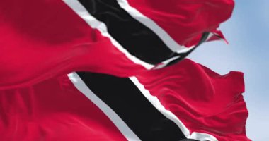 Trinidad ve Tobago ulusal bayrağı açık havada sallanıyor. Trinidad ve Tobago Cumhuriyeti, Karayipler 'de bir ada devletidir. Kusursuz 3 boyutlu animasyon. Yavaş çekim döngüsü. Seçici odak