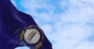 Kentucky 'nin Amerikan bayrağı dalgalandı. Kentucky bayrağında eyalet mührü var. Kusursuz 3 boyutlu animasyon. Yavaş çekim döngüsü. Seçici odak