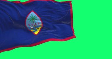Guam ulusal bayrağı yeşil arka planda izole edildi. Kusursuz 3D canlandırma animasyonu. Krom anahtar. Yavaş çekim döngüsü. Yeşil ekran. 4 bin. Seçici odak