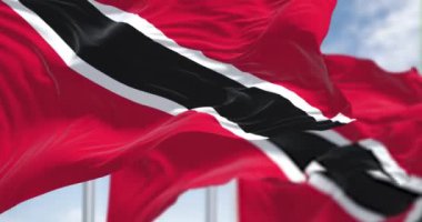 Trinidad ve Tobago ulusal bayrağı açık havada sallanıyor. Trinidad ve Tobago Cumhuriyeti, Karayipler 'de bir ada devletidir. Kusursuz 3 boyutlu animasyon. Yavaş çekim döngüsü. Seçici odak.