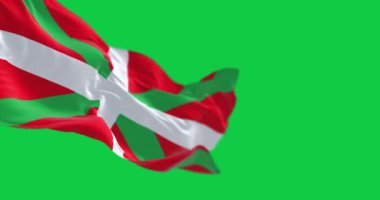 Bask Ülkesi bayrağı dalgalanıyor. Kuzey İspanya 'da özerk bir topluluk. Yeşil arka planda izole edilmiş. Kusursuz 3D canlandırma animasyonu. Krom anahtar. Yavaş çekim döngüsü. Yeşil ekran. 4 bin. Seçici odak