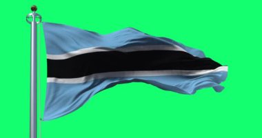 Botswana ulusal bayrağı yeşil arka planda izole edildi. Kusursuz 3D canlandırma animasyonu. Krom anahtar. Yavaş çekim döngüsü. Yeşil ekran. 4 bin. Seçici odak