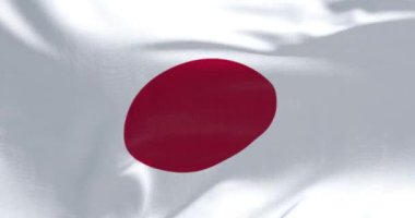 Japonya ulusal bayrağının rüzgarda dalgalandığı yakın çekim. Beyaz sahada kırmızı disk. Japonya Doğu Asya 'da bir ada ülkesidir. Kusursuz 3 boyutlu animasyon. Yavaş çekim döngüsü. Desenli arkaplan