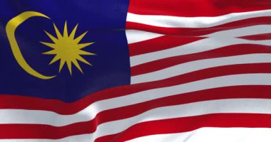 Malezya ulusal bayrağının rüzgarda dalgalandığı yakın çekim. Güneydoğu Asya 'daki federal eyalet. Kusursuz 3 boyutlu animasyon. Yavaş çekim döngüsü. Seçici odaklanma. Sinema 4k