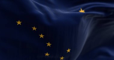 Alaska eyaleti bayrağının 3 boyutlu resmi Büyük Ayı takımyıldızı ve kutup yıldızı, kimlik, vatanseverlik ve birlik sembolü. Gerçekçi tekstil hareketinde oluşturuldu.