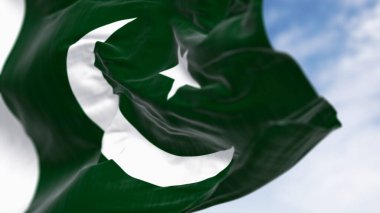 Beyaz yıldız ve hilal içeren Pakistan bayrağı ilerleme ve ışığı simgeliyor. Pakistan vatanseverliği, ulusal gurur ve İslami kimlik kavramı. 3B illüstrasyon.