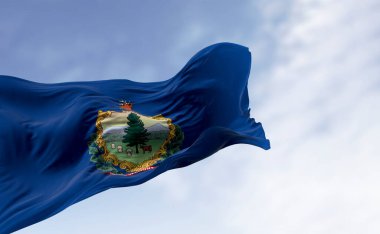Vermont eyalet bayrağı rüzgarda sallanıyor. ABD devlet vatanseverliği ve New England mirası kavramı. 3 Boyutlu Hazırlama.