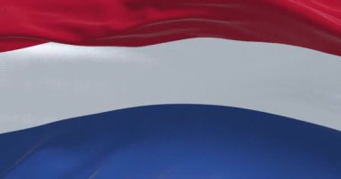 Hollanda bayrağının dalgalandığı yakın çekim. Kusursuz 3 boyutlu animasyon. Yavaş çekim döngüsü. Seçici odak