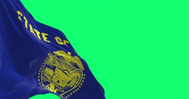 Oregon eyaleti bayrağı rüzgarda dalgalanıyor yeşil arka planda izole edilmiş. Kusursuz 3D canlandırma animasyonu. Krom anahtar. Yavaş çekim döngüsü. Yeşil ekran. 4 bin. Seçici odak