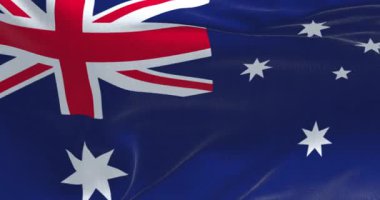 Avustralya ulusal bayrağı rüzgarda dalgalanıyor. Union Jack ile mavi bayrak, Güney Haçı 'nı simgeleyen 5 köşeli beyaz yıldız. Kusursuz 3 boyutlu animasyon. Yavaş çekim döngüsü. Seçici odak