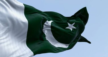 Pakistan Ulusal Bayrağı açık havada dalgalanıyor. Beyaz şeritli yeşil şeritli, beyaz hilalli ay ve beş köşeli yıldız. 3d illüstrasyon oluşturucu