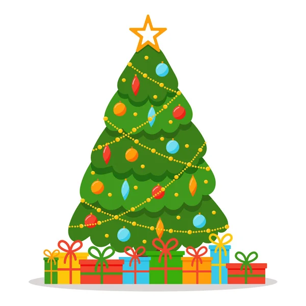 Kerstboom Met Ornamenten Bloemenslinger Geschenken Stockfoto