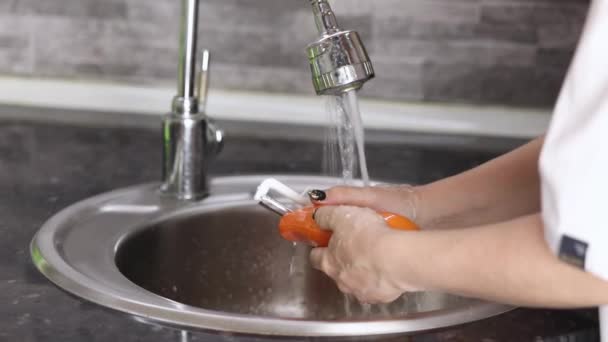 Female Hands Peeling Peel Carrot Close — Video