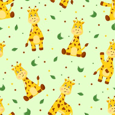 spring seamless pattern on green background giraffes