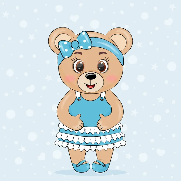 Χαριτωμένο Αρκουδάκι Κορίτσι Μπλε Φόρεμα — Φωτογραφία Αρχείου