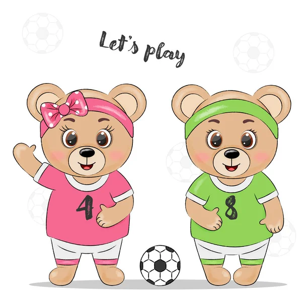 Sevimli ayılar futbol oyuncuları kız ve erkek topları