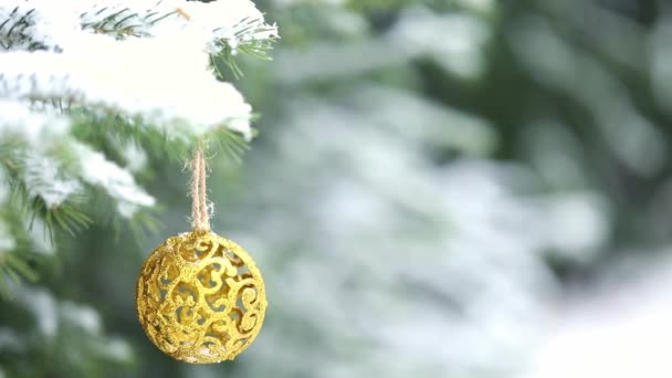 Golden Ornaments Bokeh Garlands Christmas Trees — Stock Video