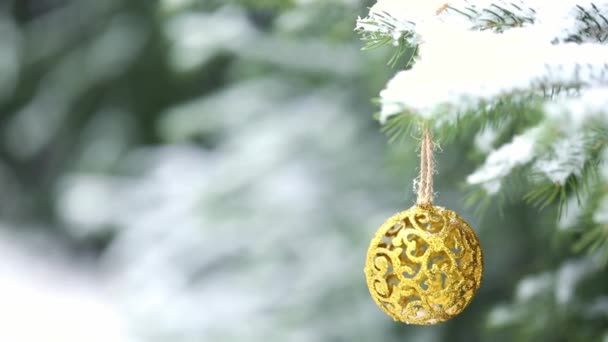 Ornamenti Oro Ghirlande Bokeh Sugli Alberi Natale — Video Stock