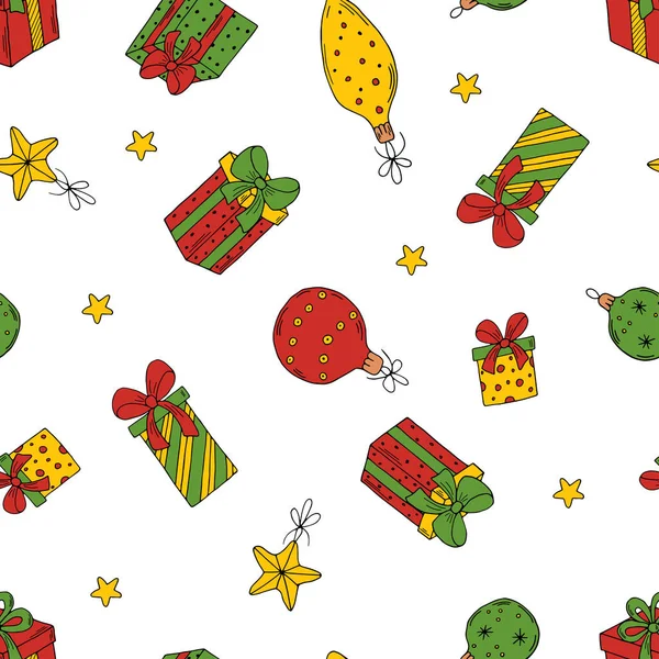 Weihnachten Nahtlose Patern Geschenke Mit Ornamenten — Stockfoto