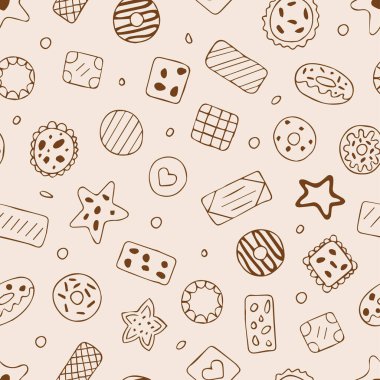 Kusursuz Desen Farklı Kurabiyeler, Vektör illüstrasyonu.