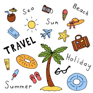 Seyahate, boş zamanlara ayarlı. vektör.