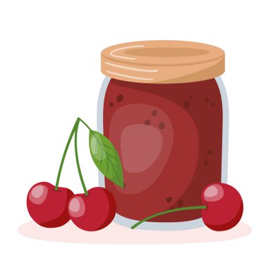 Armutlu kiraz reçeli kavanozu.