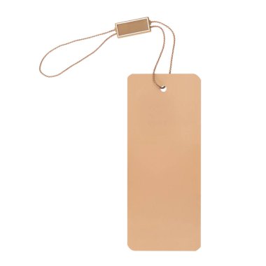 Beyaz arkaplanda izole edilmiş giysiler için açık kahverengi etiket.