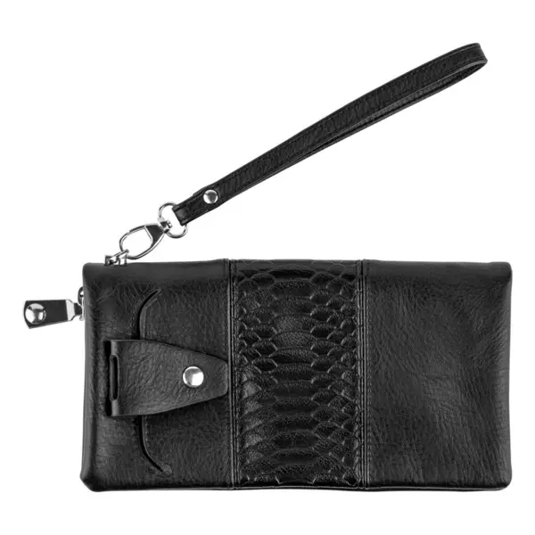 Beyaz arka planda siyah deri cüzdan..