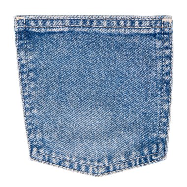 Beyaz arka plan üzerinde izole mavi kot pantolon cebinde.
