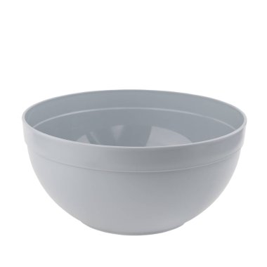 Gri mutfak plastik kasesi beyaz arka planda izole edilmiş.