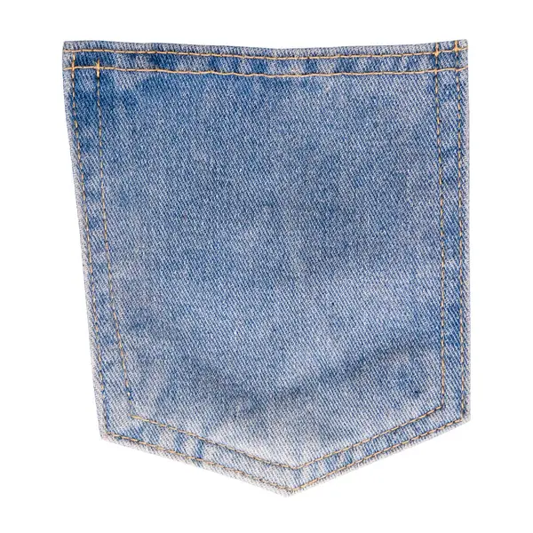 Beyaz arka plan üzerinde izole mavi kot pantolon cebinde.
