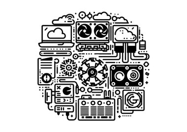 Technology, gear, clouds, computers, symbols, cloud, gear, energy, storage, circuit, tape, plug-in clipart