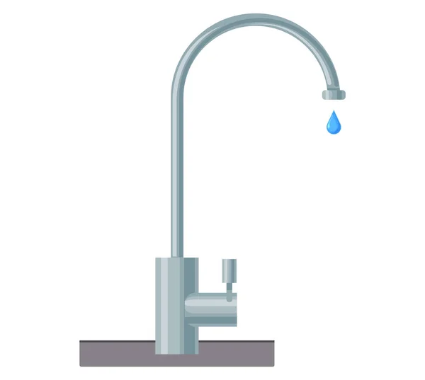 灰色水龙头图标隔离在白色背景上 金属起重机与下落下降 水龙头装置 可用来控制管道中的液体或气体流动 厨房或浴室用水管道具 — 图库矢量图片