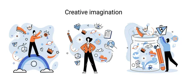 Mente Creativa Immaginazione Brainstorming Concetto Idea Originale Immaginazione Creativa Spazio — Vettoriale Stock