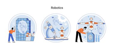 Robot bilimi ve teknik, metafor üretimi ve robot uygulaması. Laboratuvarda robot yapmak için programlanabilir mekanik cihaz. Robotik kol endüstriyel akıllı üretim. Siber-fiziksel sistemler