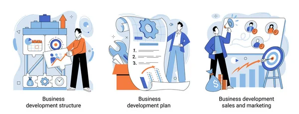 Business Development Sales Marketing Plan Analyser Les Données Pour Obtenir — Image vectorielle