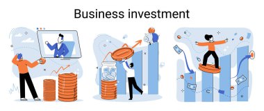 İş yatırım metaforu. Kâr ve gelir artışı için yatırım sermayesi. Hisse ve fon satın almak, modern ekonomi. Yatırım stratejisi, finansman faaliyetleri. Etkin veya pasif gelir