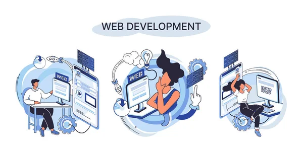 Metáfora Desarrollo Web Codificación Programación Responsive Layout Sitio Internet Aplicación — Vector de stock